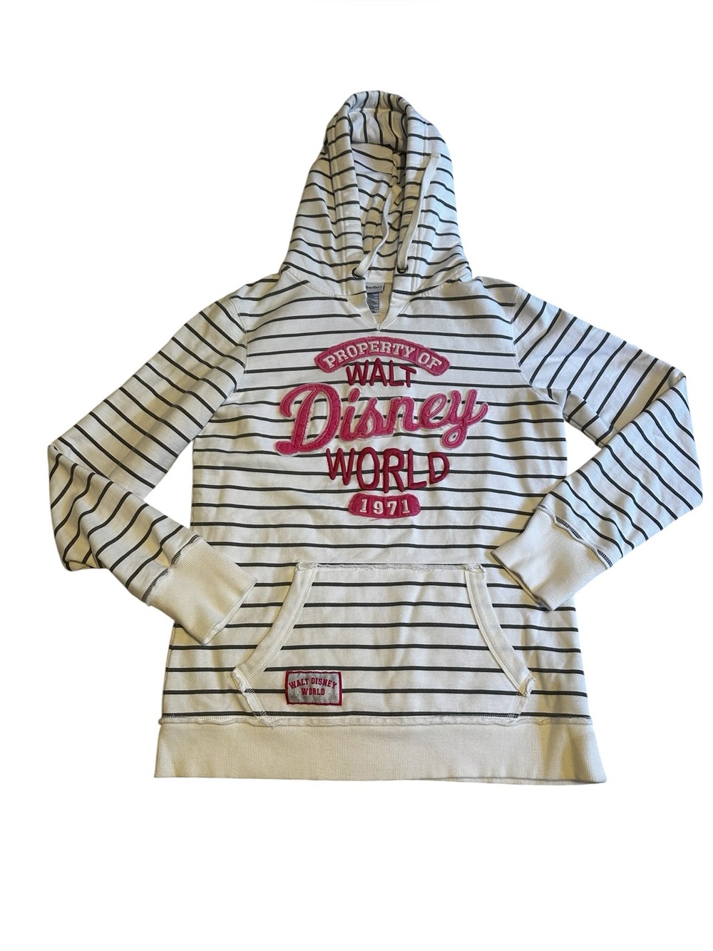 Walt Disney World Striped Hoodie in White with Pink Logo Women’s Size M